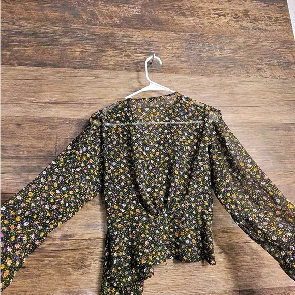 Zara Floral Wrap Blouse - Black and Multicolor - Picture 5 of 8